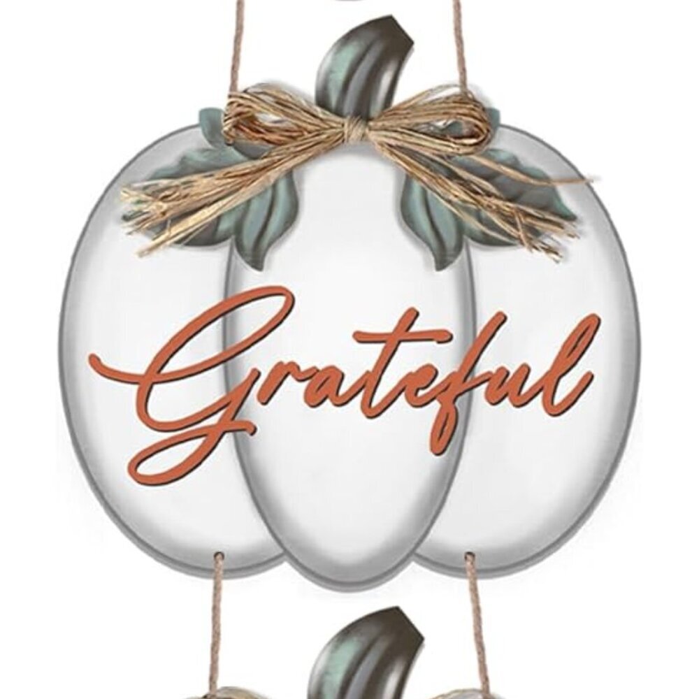 3 Pieces Fall Door Sign Pumpkin Decor Grateful Thankful Blessed Wall Signs,Rusti